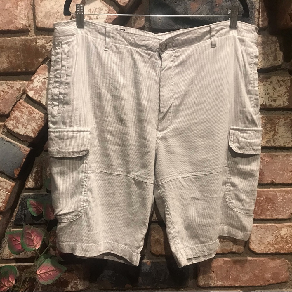 Linen blend pinstriped shorts by PERRY ELLIS
